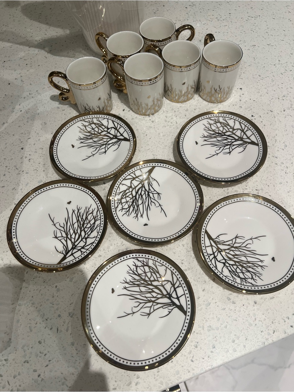 Turkish Elegant White and Gold Porcelain Coffee Cup Set - Picture 11 of 14